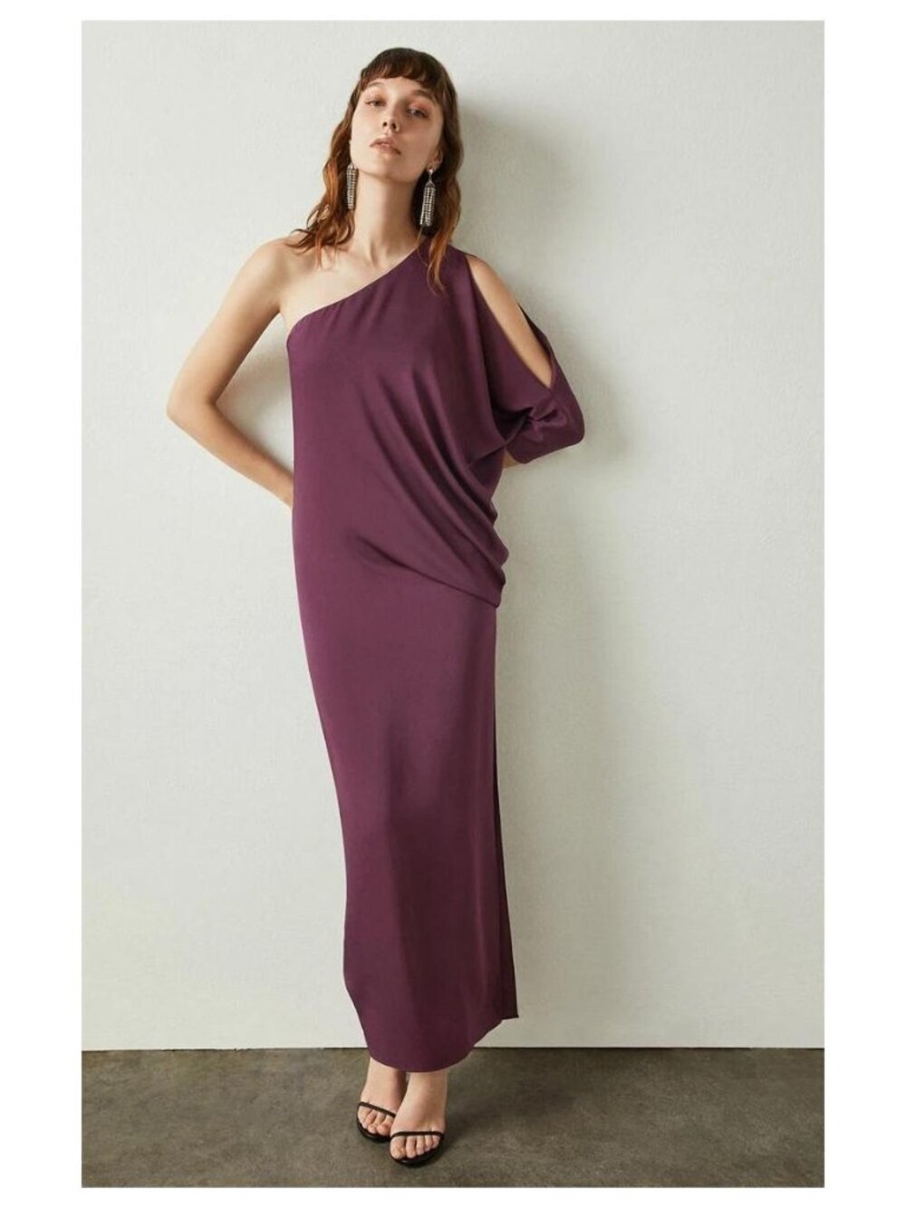 BCBGMAXAZRIA Venetian Rose Cascading One Shoulder Gown Maxi Dress Greek Goddess - Picture 5 of 14